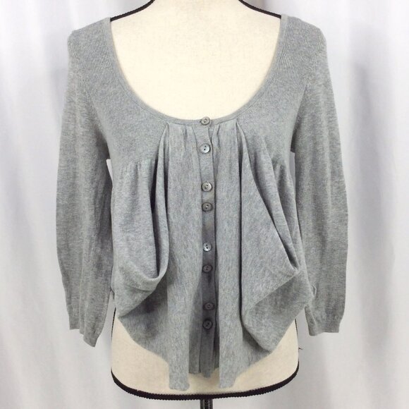 Anthropologie Sweaters - Knitted & Knotted Cardigan Sweater Womens Size Medium Gray Ribbed Crop Draped